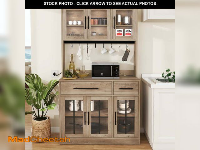 Lot 74-12646385 - Dextrus 71" Tall Kitchen Pantry Storage Cabinet with Power Outlet, Freestanding Cupboard Storage Buf...