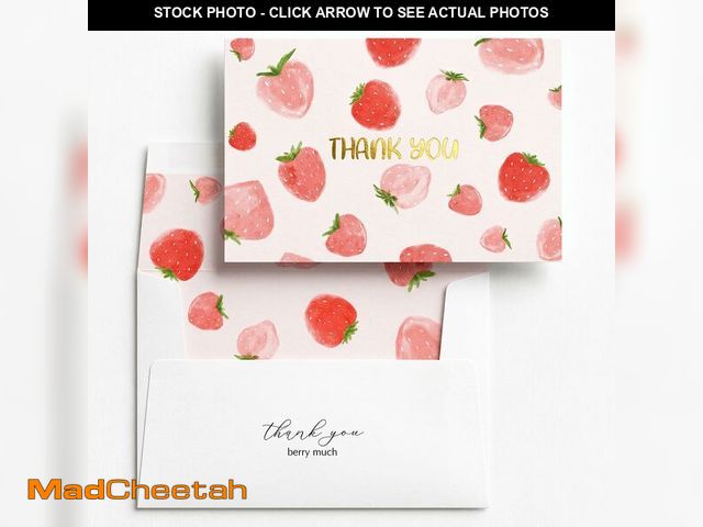 Lot 74-14046556 - Crisky 50 Pack Strawberry Fruit Thank You Cards with Envelopes Bulk, Pink Cute Berry Theme for Gifts...
