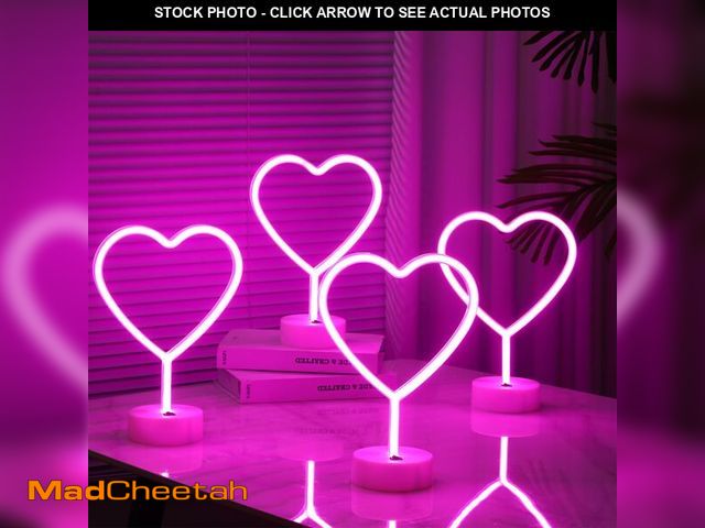 Lot 74-13547791 - Retisee 4 Pack Heart Neon Sign LED Neon Light Battery Operated or USB Powered Heart Signs Lamp Gifts...