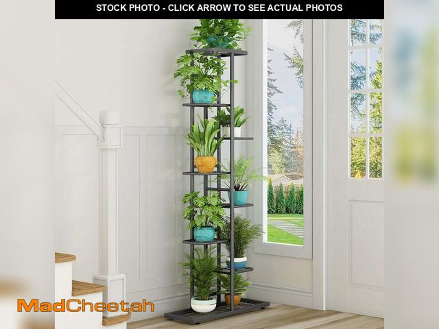 Lot 74-12779724 - SUSUZI Plant Stand Shelf, 8 Tier 9 Potted Metal Tall Flower Holder Rack for Indoor Outdoor, Black - ...