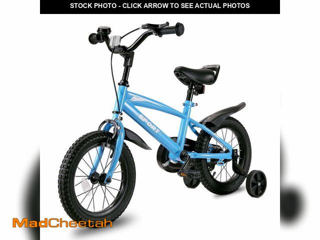 Lot 74-12890474 - Naipo  14 Inch Kids Bike Girls and Boys Blue Bike with Removable Training Wheels - UNUSED