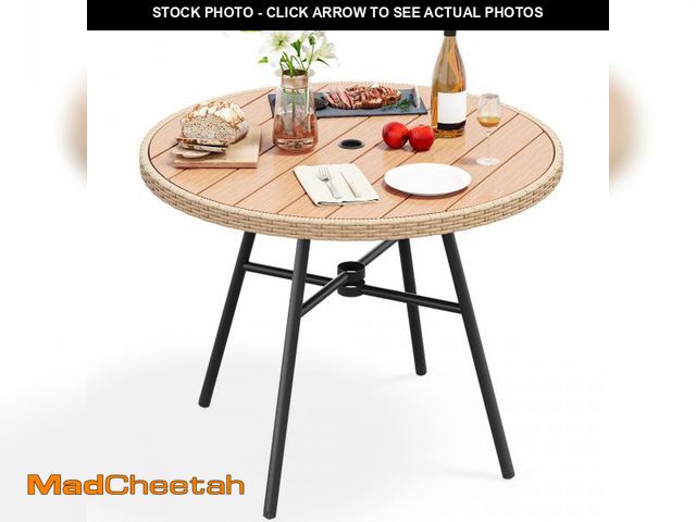 Lot 74-12486759 - YITAHOME Outdoor Dining Table Round for 4 36.6'' Patio Table with Umbrella Hole All-Weather Bistro T...