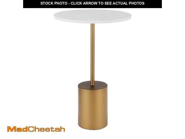 Lot 74-12464875 - DANYA B Fritz 15.875 in. Midcentury Modern Pedestal Accent Table with Gold Metal Base and Genuine Wh...