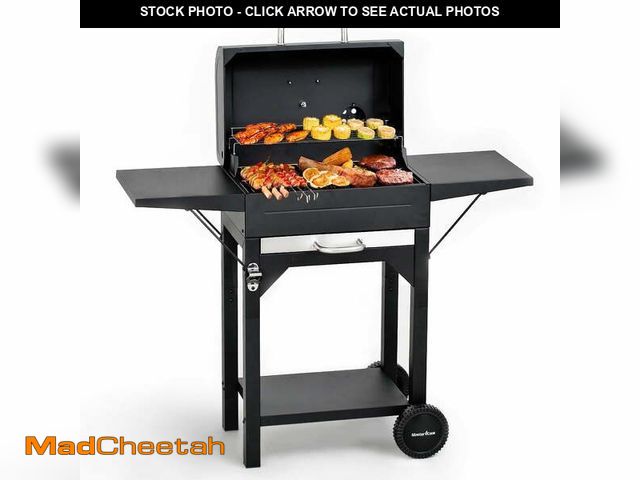 Lot 74-12836634 - MASTER COOK Charcoal Grill with Two Side Tables, BBQ Grill for Outdoor Picnic Backyard Patio and Par...