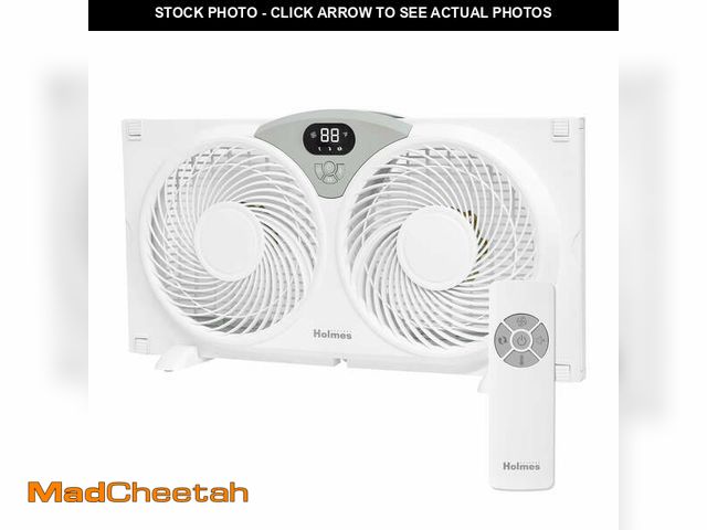 Lot 74-12779703 - (MISSING REMOTE) Holmes 9" Digital Window Fan, 3-Speed, Thermostat, Remote, Adjustable Extenders - U...