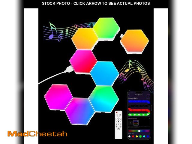 Lot 74-12701587 - Hexagon LED Light Panels 8 Pack Ã¢â¬â RGB Wall Decor Lights with Music Sync, App &amp; Remote Ã¢â...