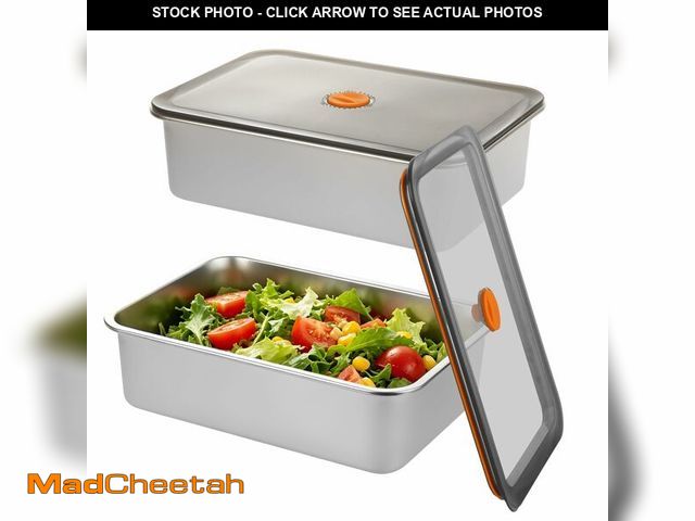 Lot 74-14267489 - GBACHOOSE 2 Pack 5.6 Qt Stainless Steel Marinade Containers with Lid, Metal Meat Brining Containers,...