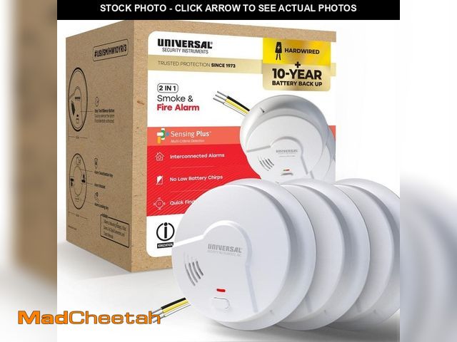Lot 74-12691866 - Universal Security Instruments (3-Pack) Hardwired &amp; 10-Year Battery Backup Smoke Detector with I...