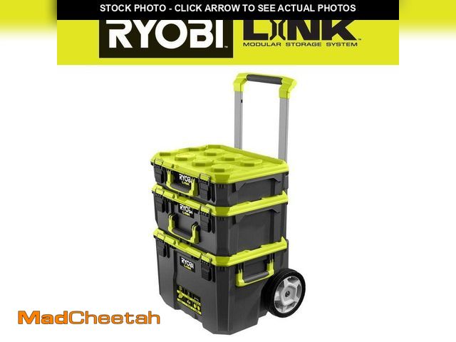 Lot 74-12793574 - RYOBI 22.2 in. LINK Rolling Tool Box with LINK Medium Tool Box and LINK Standard Tool Box - USED
