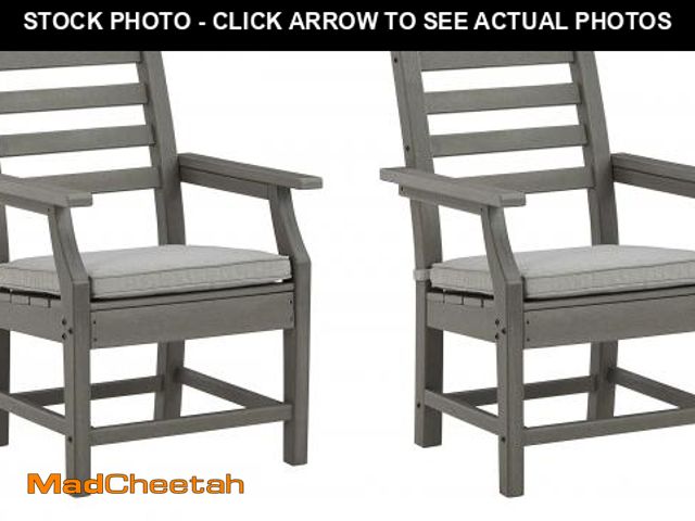 Lot 74-12109839 - Signature Design by Ashley Visola Outdoor HDPE Dining Chair with Nuvella Cushion, Gray - UNUSED