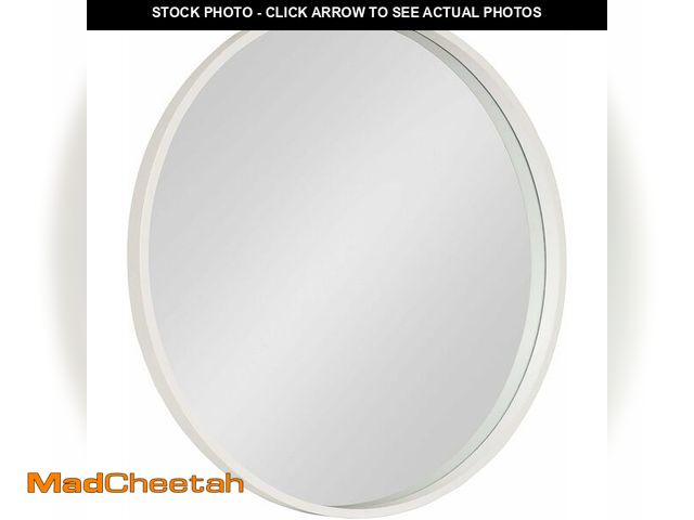 Lot 74-12829001 - Kate and Laurel Travis Round Wood Wall Mirror, 25.6" Diameter, White, Modern Wall Decor Accent - UNU...