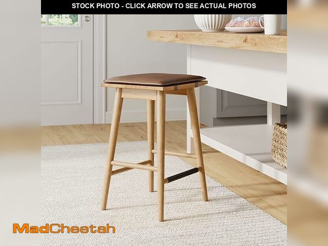 Lot 74-13733896 - Nathan James Barker Classic Counter Height Wood Barstool with Leather Removable Cushion, Backless Is...