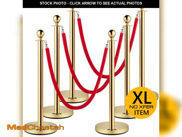Lot 74-12664008 - VEVOR Velvet Ropes and Posts 5 ft. Red Rope Stainless Steel Gold Stanchion with Ball Top 6 PCS Crowd...