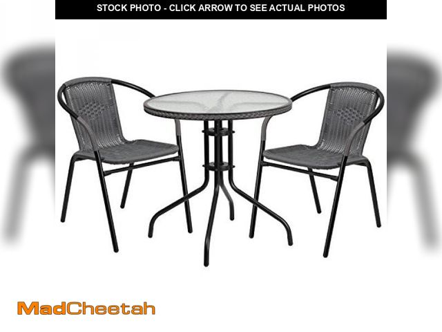 Lot 74-12136941 - (CHAIRS ONLY) Flash Furniture 3-Piece Patio Dining Set with Round Glass Metal Table and 2 Stackable ...