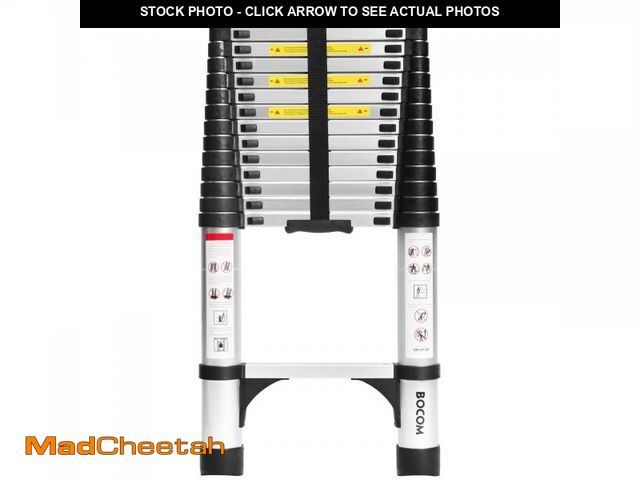 Lot 74-12524803 - BOCOM 14.5 FT Aluminum Telescoping Ladder, Lightweight Multi-Purpose Collapsible Extension with 2 Tr...