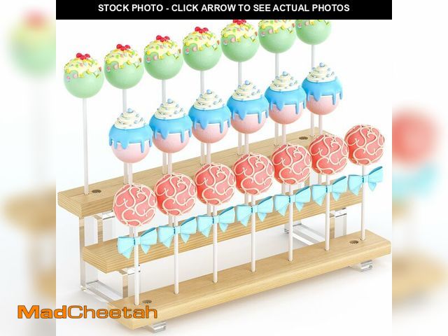 Lot 74-13989744 - DEMEGA Cake Pop Stand Display Riser - 3 Tier Wood Lollipop Holder, 20 Holes Acrylic Pine Wood Candy ...