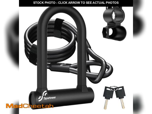 Lot 74-12121265 - Sportneer Bike Lock: Heavy Duty Anti Theft Bike U Lock with 5ft Security Steel Cable - 17mm Shackle ...