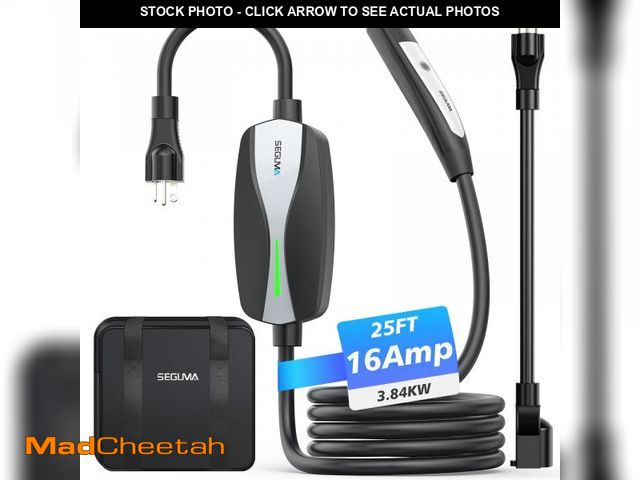 Lot 74-12120675 - SEGUMA Level 1/2 Tesla Charger, 12A/16A, 25ft Extension Cable, Dual Voltage 240V NEMA 6-20 Plug &amp...