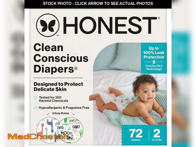 Lot 74-13575312 - The Honest Company Comfort Dry Disposable Diapers for Sensitive Skin, Hypoallergenic, Fragrance-Free...