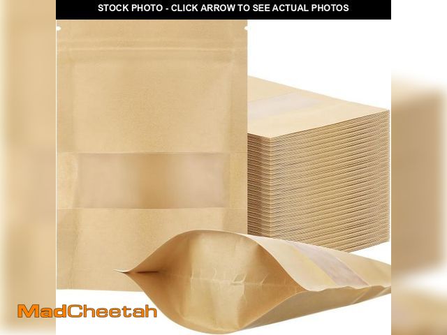 Lot 74-12326715 - Geosar 300 pcs Kraft Bags with Window 6 x 9 Inch Kraft Stand Pouches Bulk Zipper Paper Pouches Food ...