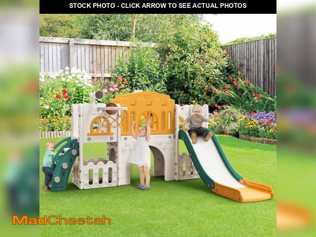 Lot 74-12420451 - WFUN 9 in 1 Outdoor Freestanding Kids Slide Set for Toddlers Age 1+, Playground Set for Backyard, Ye...