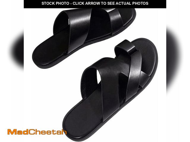 Lot 74-12801734 - Verdusa Men's Leather Sandals Casual Slides Flip Flops Beach Sandal 2025 Summer Shoes Black 9 - UNUS...