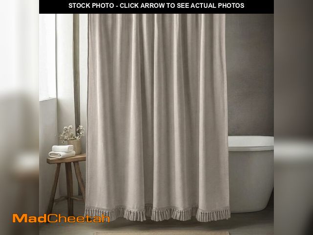 Lot 74-14303235 - TURKIO Taupe Shower Curtain Linen Shower Curtain with Tassels Boho Shower Curtains for Bathroom Rust...