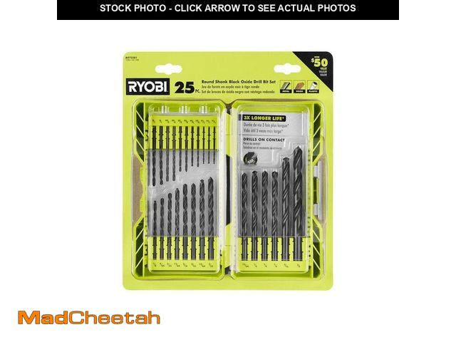 Lot 74-12796012 - (LATCH IS BROKEN) RYOBI Black Oxide Round Shank Twist Drill Bit Set (25-Piece) - USED