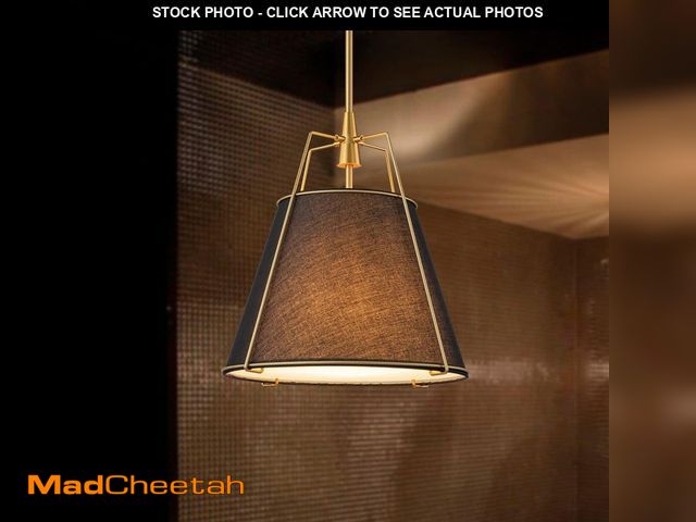 Lot 74-14222966 - HUOKU Haven Modern Farmhouse 4-Light Brass Frame Pendant Light with Black Fabric Shade for Hallway o...