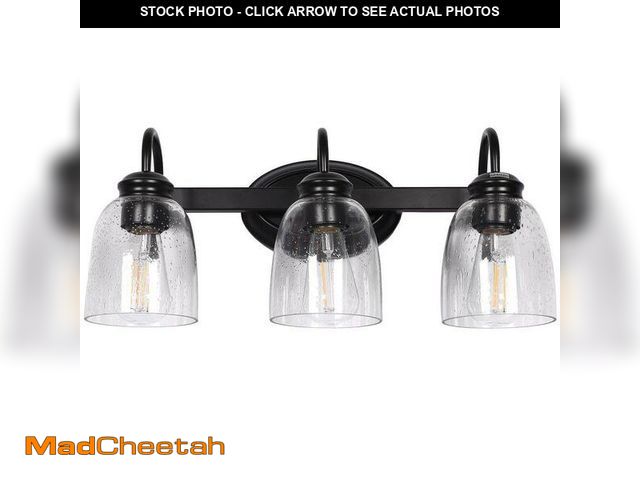 Lot 74-14114342 - YANSUN 19 in. 3-Light Matte Black Modern Bathroom Vanity Light Mirror Wall Light with Clear Seeded G...