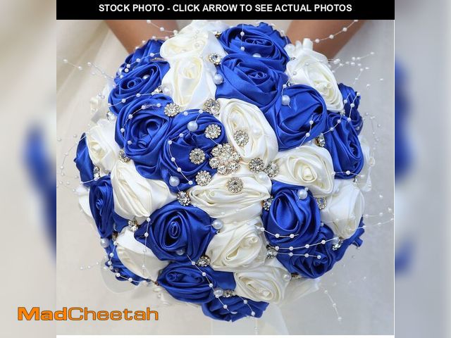 Lot 74-14150331 - Mhojpik Bridal Wedding Bouquet Round Bling Brooch Bouquet Throw Toss Artificial Rose Flower Bunch fo...