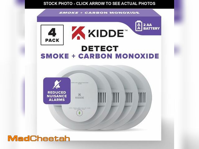 Lot 74-13571002 - Kidde Smoke &amp; Carbon Monoxide Detector, AA Battery Powered, LED Warning Light Indicators, 4 Pack...