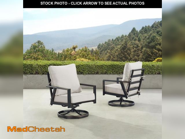 Lot 74-12281844 - Oakland Living Pair of Black Aluminum Patio Deep Seating Swivel Rocker Club Chairs withOUT Cushions ...