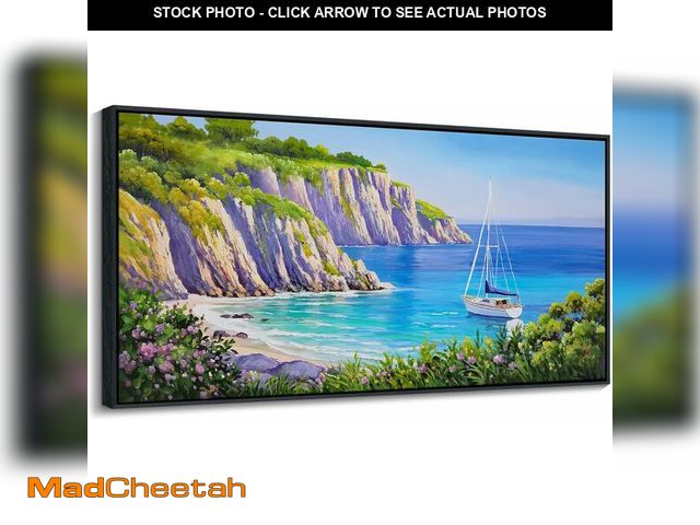 Lot 74-13089130 - QZQCBLC Large Blue Wall Art, Purple Wildflowers Coastal Sailboat Mountain Canvas Pictures Modern Oce...