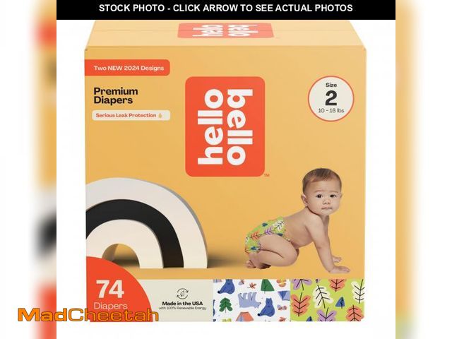 Lot 74-12437035 - Hello Bello Premium Diapers Size 2, Happy Camper &amp; Live Leaf Love Designs, 74ct Club Box - UNUSE...