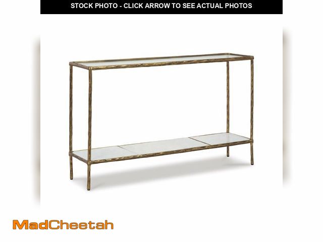 Lot 74-12567939 - Signature Design by Ashley Ryandale Modern Console Sofa Table, Antique Brass Finish - UNUSED