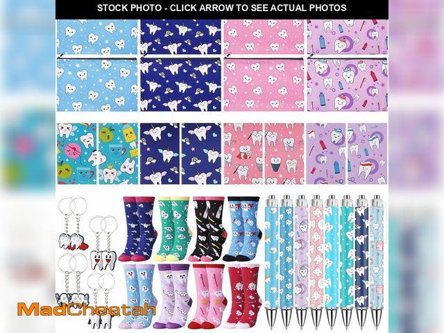 Lot 74-13714942 - Fulmoon 40 Pcs Dental Hygienist Gifts Teeth Socks Makeup Bags Tooth Shape Keychains Notebooks Ballpo...