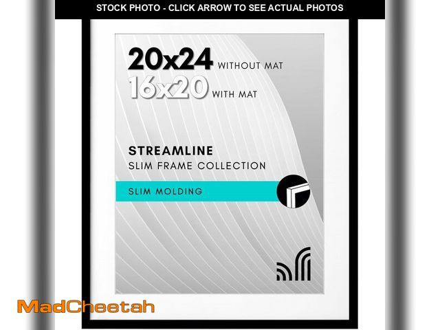 Lot 74-14599474 - Americanflat 20x24 Poster Frame - Matted to 16x20 - Slim Molding - Black - USED