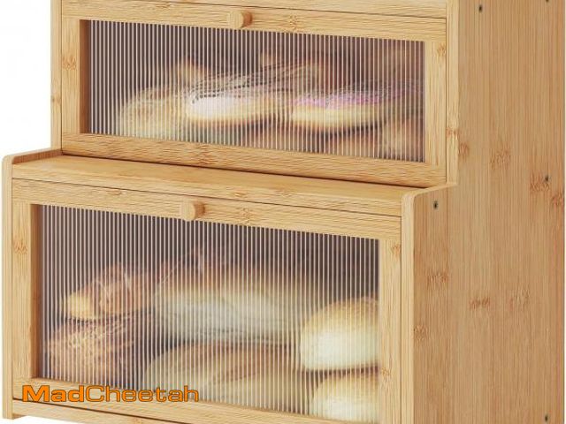 Lot 74-12306884 - Furshus Double Layer Bamboo Bread Box for Kitchen Counter,Bread Holder,Countertop Bread Storage with...