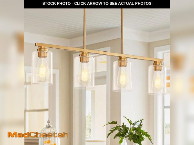 Lot 74-12140815 - Mecgirn Island Light for Kitchen, Brushed Gold Dining Room Light Fixture Over Table, 4-Light Linear ...