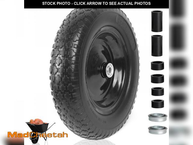 Lot 74-12419142 - AR-PRO 4.80/4.00-8" Flat Free Tire and Wheel - 14.5" Solid Wheelbarrow Tires with 3" -7" Centered Hu...