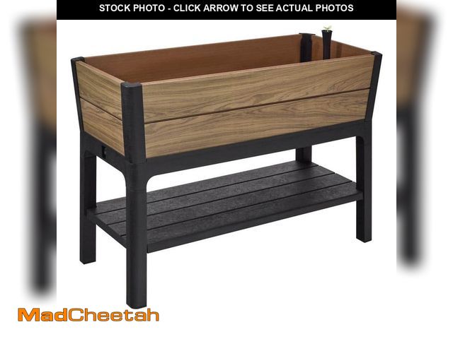 Lot 74-13796282 - Vigoro Oak Vinyl Resin Garden Bed Planter with Storage Shelf (44 in. L x 18 in. W x 31 in. H) - UNUS...