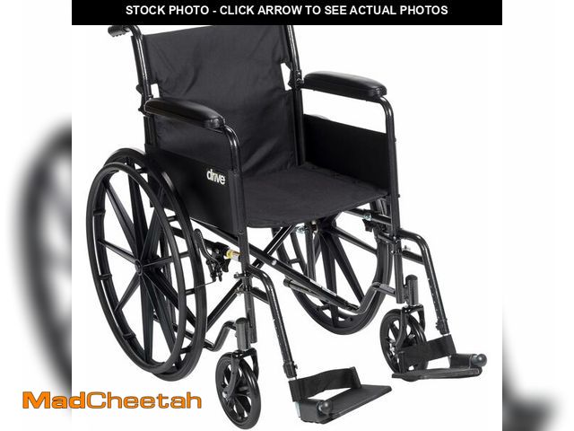 Lot 74-13382265 - Drive Medical Silver Sport 1 Folding Transport Wheelchair - Lightweight Mobility Support - Full Armr...