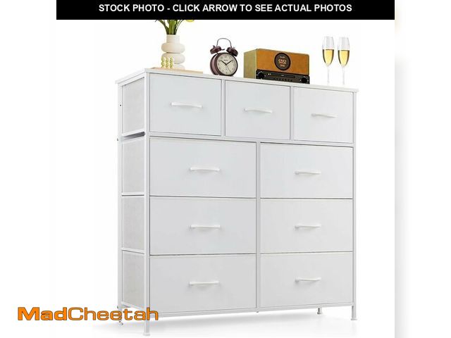 Lot 74-13331216 - 9-Drawer Dresser for Bedroom, Anti-Tip Tall Storage Organizer Chest of Drawers with Wooden Top and M...
