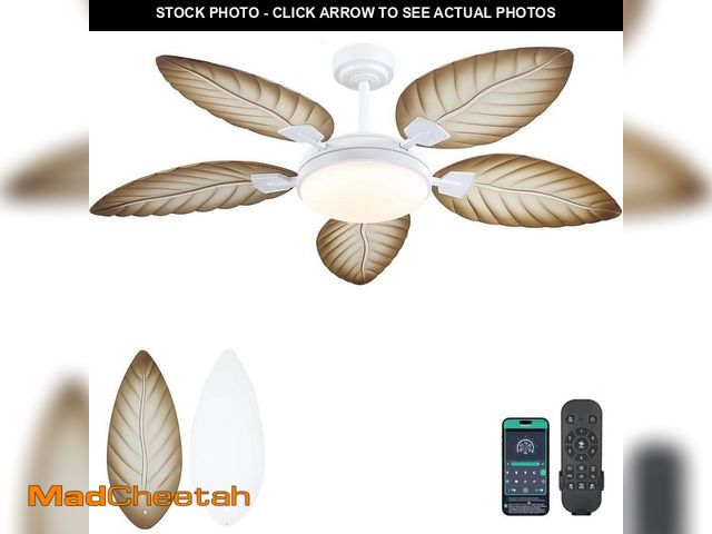 Lot 74-14113780 - Kviflon 52 in. Indoor/Outdoor White 5 Palm Leaf Shaped Blades Ceiling Fan with Dimmable LED Light an...