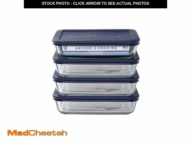 Lot 74-12709141 - Anchor Hocking SnugFitTM Rectangular Food Storage Containers with Lids (4-Piece, 3-cup, Navy Blue, o...