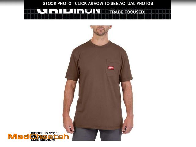 Lot 74-14113973 - Milwaukee Men's Medium Brown GRIDIRON Cotton/Polyester Short-Sleeve Pocket T-Shirt - UNUSED