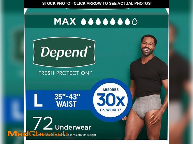 Lot 74-13709442 - Depend Fresh Protection Adult Diapers, Incontinence Underwear for Men, Disposable, Maximum, Large, G...