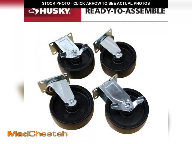 Lot 74-12463001 - Husky 5 in. Caster Kit for Ready-to-Assemble Steel Garage Base Cabinets - UNUSED