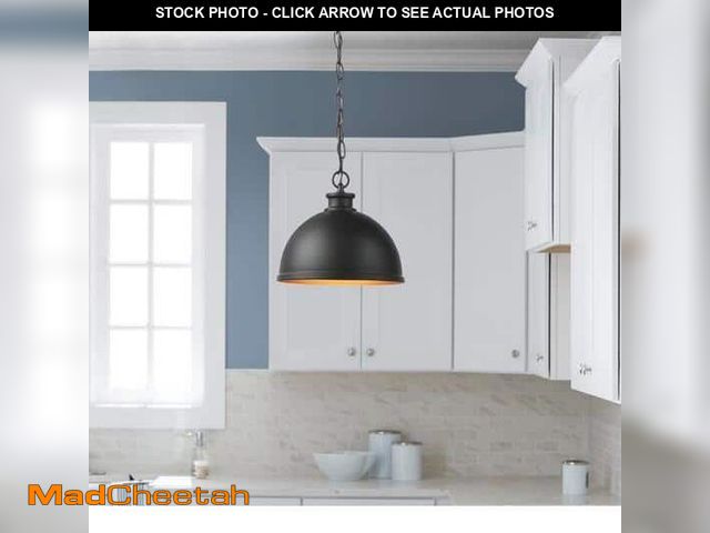Lot 74-12770915 - Hampton Bay Talullah 1-Light Matte Black Pendant Lighting with Gold Interior - UNUSED